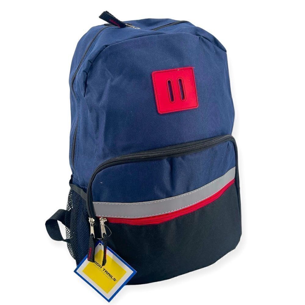 High Trails Equipment Boy’s Oxford Blue/Black/Crimson Reflective Backpack Large